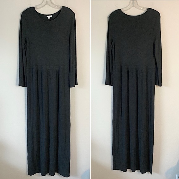 J JILL Maxi Dress TALL Long Sleeve Jersey Knit Wool Minimalist Modest Gray S - Picture 1 of 8